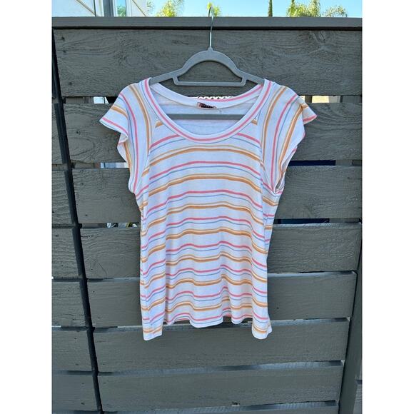 ANDREE Soft flutter sleeve striped shirt.  Vintage vibe, extremely soft.‎  Sz M - Picture 1 of 4